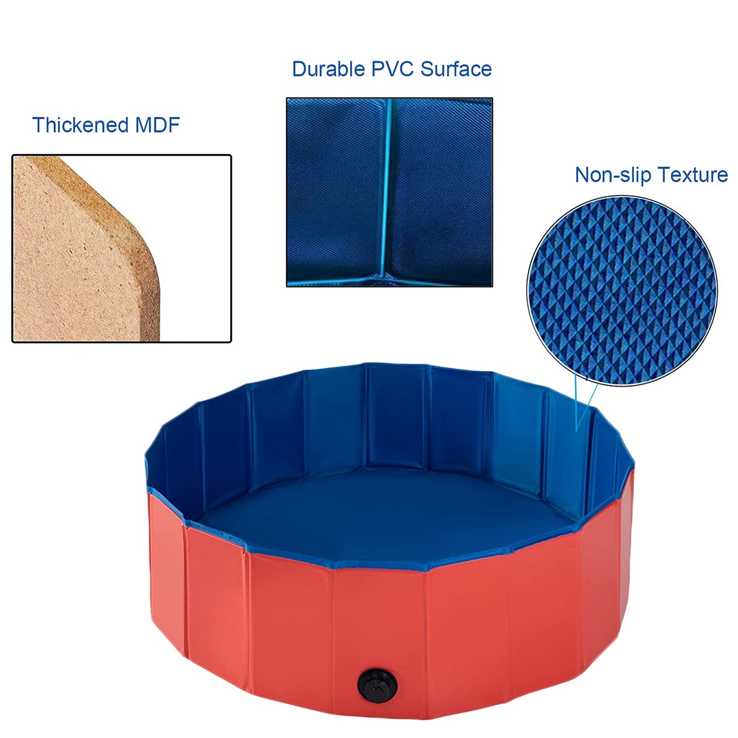 ITidyHome Foldable Pet Dog Kids Swimming Pool(40'' x 12''),Plastic Anti-Slip PVC Bathing Tub Swimming Pool Durable Fiberboard Kiddie Pool Red