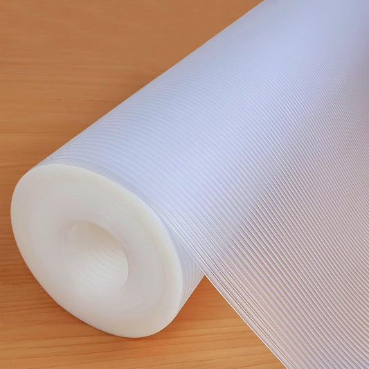 Hersvin 10 in x 20 ft Shelf Liners Drawer Liner for Kitchen Cabinets Non-Adhesive Non Slip, Refrigerator Mats for Shelves, EVA Plastic Cupboard Protector, Waterproof Lining (Clear Stripe, Ribbed)