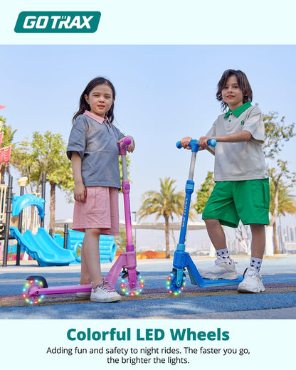 Gotrax K03 Kick Scooter for Kids, 5" LED Lighted Wheels and Adjustable Handlebars, Lightweight Design and Anti-Slip Deck, Max Load 110 Lbs, Kids Scooter for Boys & Girls Ages 3+, Blue