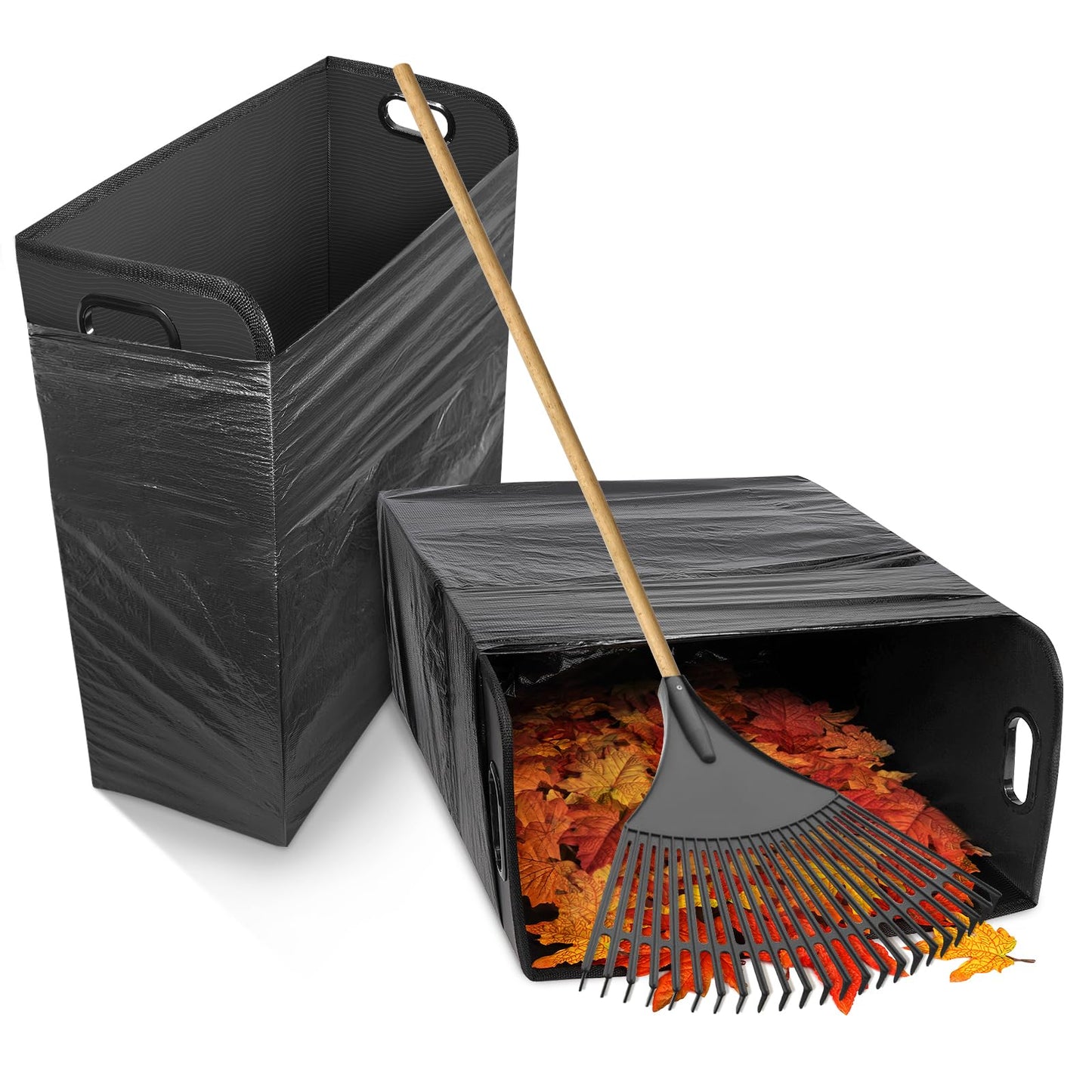 2 PCS Lawn Trash Bag Holder, Leaf Collector Holder Holds 30-42 Gallon Bags, Reuseable Garbage Frame for Camping, Yard Weeding, Lawn Party