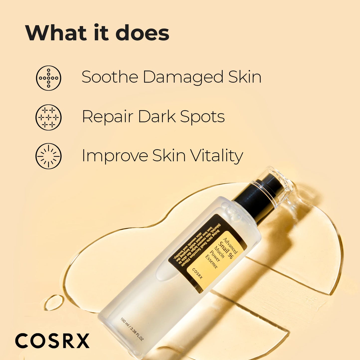 COSRX Snail Mucin 96% Power Repairing Essence 100ml, Hydrating Serum for Face with Snail Secretion Filtrate for Dull Skin & Fine Lines, Korean Skincare