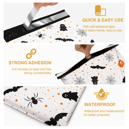 JinRuiKJ Halloween Poly Mailer 10x13 Inch 25 Pcs, Waterproof and Tear-Resistant Shipping Bags for Clothing, Cute Mailing Envelopes with Self-Seal, Halloween Printed Packaging Bags