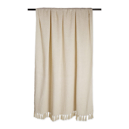 DII Modern Zig Zag Throw Blanket Woven Cotton, Hand-Knotted 2.5" Fringe, 50x60, Natural
