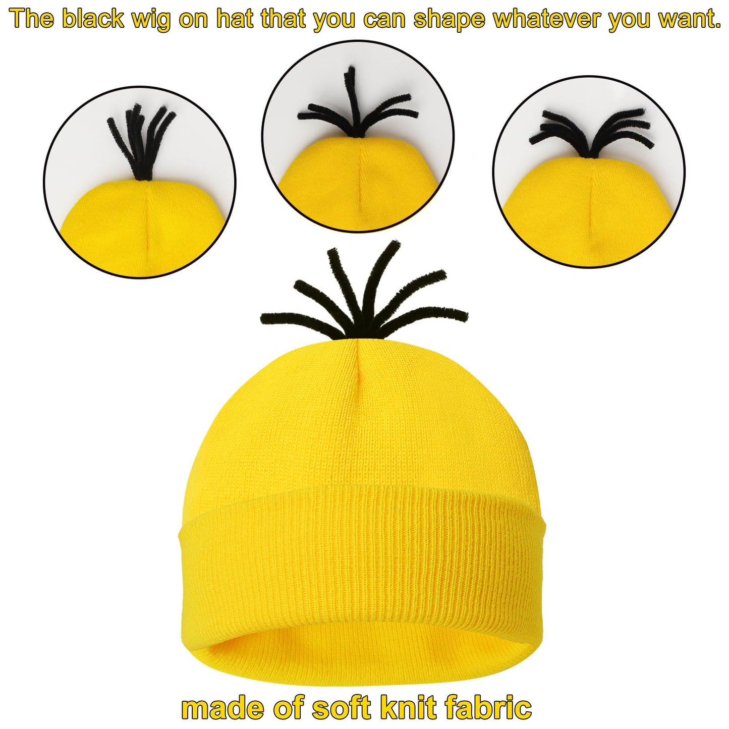 CONGRU 4 Pcs Halloween Costume Accessories Adults-Yellow Beanie Hat/Goggles/Gloves/Suspenders for Halloween Dress Up