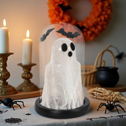 DAZONGE Halloween Decorations Indoor, Lighted Ghost in Glass Dome Cloche, Cute Spooky Halloween Ghost Decor for Tabletop Mantel Display