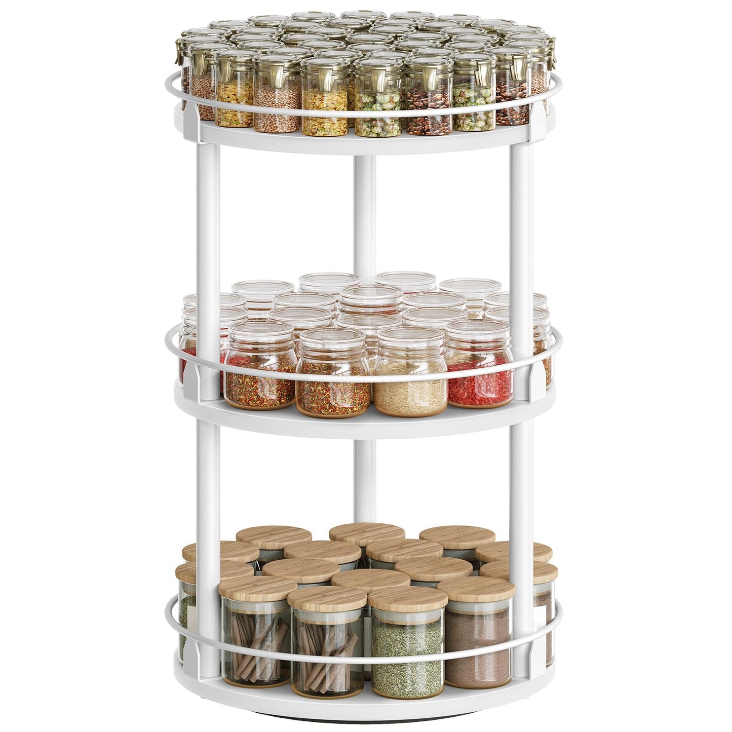 3-Tier Lazy Susan Organizer, Rotating Spice Rack, Spinning Organizer, Industrial Turntable Spice Rack Organizer for Cabinet, Kitchen Countertop, Pantry, Rustic Brown and Black SR23BR