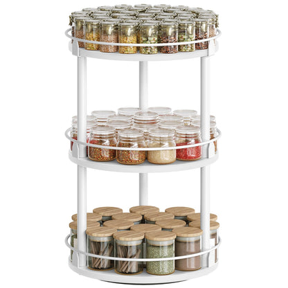 3-Tier Lazy Susan Organizer, Rotating Spice Rack, Spinning Organizer, Industrial Turntable Spice Rack Organizer for Cabinet, Kitchen Countertop, Pantry, Rustic Brown and Black SR23BR