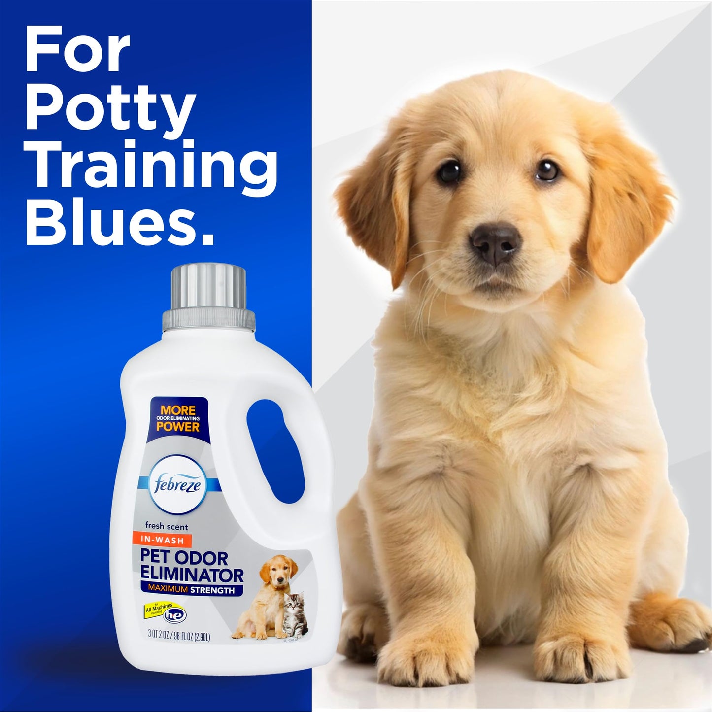 Febreze Laundry Detergent Additive for Pet Supplies, Maximum Strength In Wash Pet Odor Eliminator, Designed to Remove Tough Odors in Fabrics and Clothing in a Single Wash, Fresh Scent, 98 fl oz