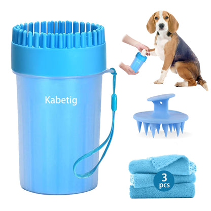Kabetig Dog Paw Cleaner for Meduim Small Breed Dogs with 3Pcs Absorbent Towels & Graspable Dog Bath Brush (Blue, Medium)