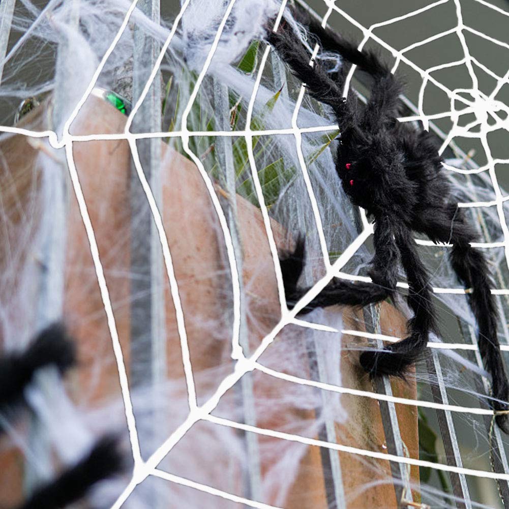 ESSENSON Halloween Decorations - 12 FT Giant Round Spider Web and Fake Large Hairy Spider Props Scary Halloween Yard Door & Outdoor Decor with Super Stretch Cobweb Decorations Party Favors