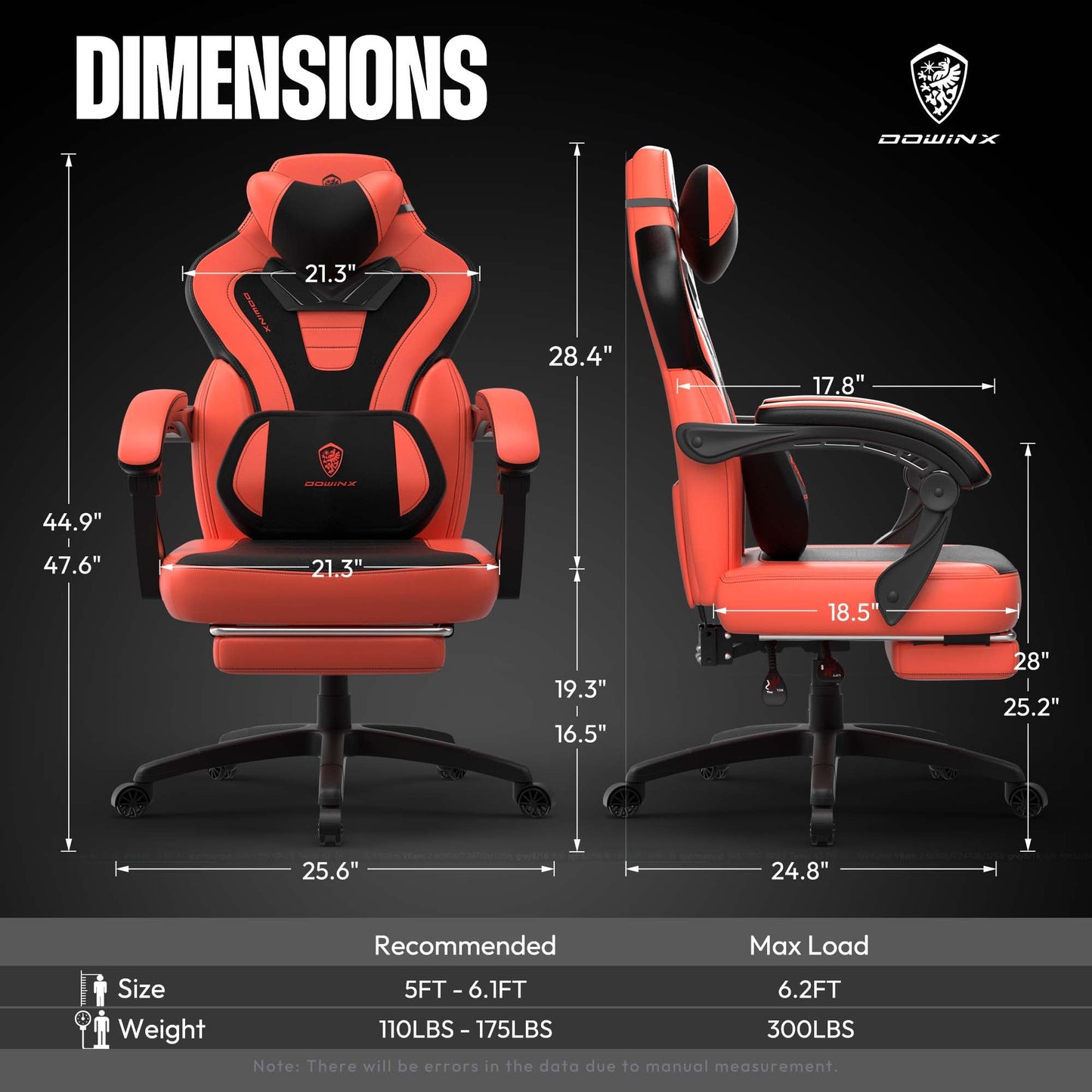 Dowinx Gaming Chair with Footrest, Gaming Chair for Heavy People, Gamer Chair for Adult with Massage, Computer Game Chair with PU, PC Game Chair for 200lbs (Red)