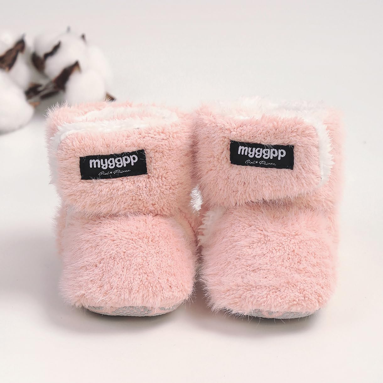 E-FAK Newborn Baby Cozy Fleece Booties with Grippers Winter Slippers Socks Soft Sole Stay On Infant First Walker Crib Shoes(16 pink, 12-18 Months)