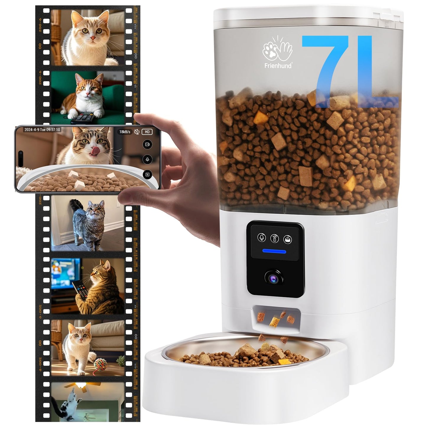 Frienhund Automatic Cat Feeder with 2K Camera: 5G WiFi Automatic Dog Feeder with Night Vision, Auto Cat Food Dispenser with 7L Large Pet Food Storage for Multiple Pet,Detachable for Easy Clean -29 Cup