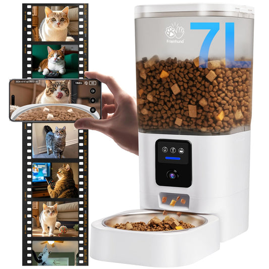 Frienhund Automatic Cat Feeder with 2K Camera: 5G WiFi Automatic Dog Feeder with Night Vision, Auto Cat Food Dispenser with 7L Large Pet Food Storage for Multiple Pet,Detachable for Easy Clean -29 Cup