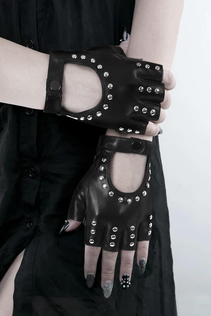FLORVIV Black Fingerless Gloves PU Faux Leather Goth Cosplay Costume Punk Halloween Performance for Women