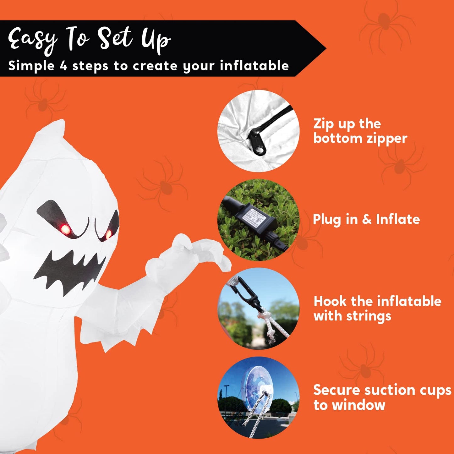 Joiedomi 4.5 FT Halloween Inflatable Ghost with Build-in LEDs, Blow Up Flying Ghost Broke Out from Window for Halloweeen Window Decorations, Yard, Garden, Lawn Decoration