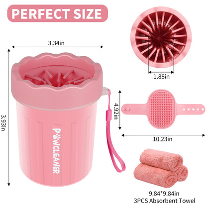 Comotech Dog Paw Cleaner, Portable Dog Paw Washer Pet Cleaning Silicone Brush with 3 Absorbent Towel, Pet Foot Cleaner for Small Breed Dogs (with 3 absorbent towel) (Light Pink, Small)