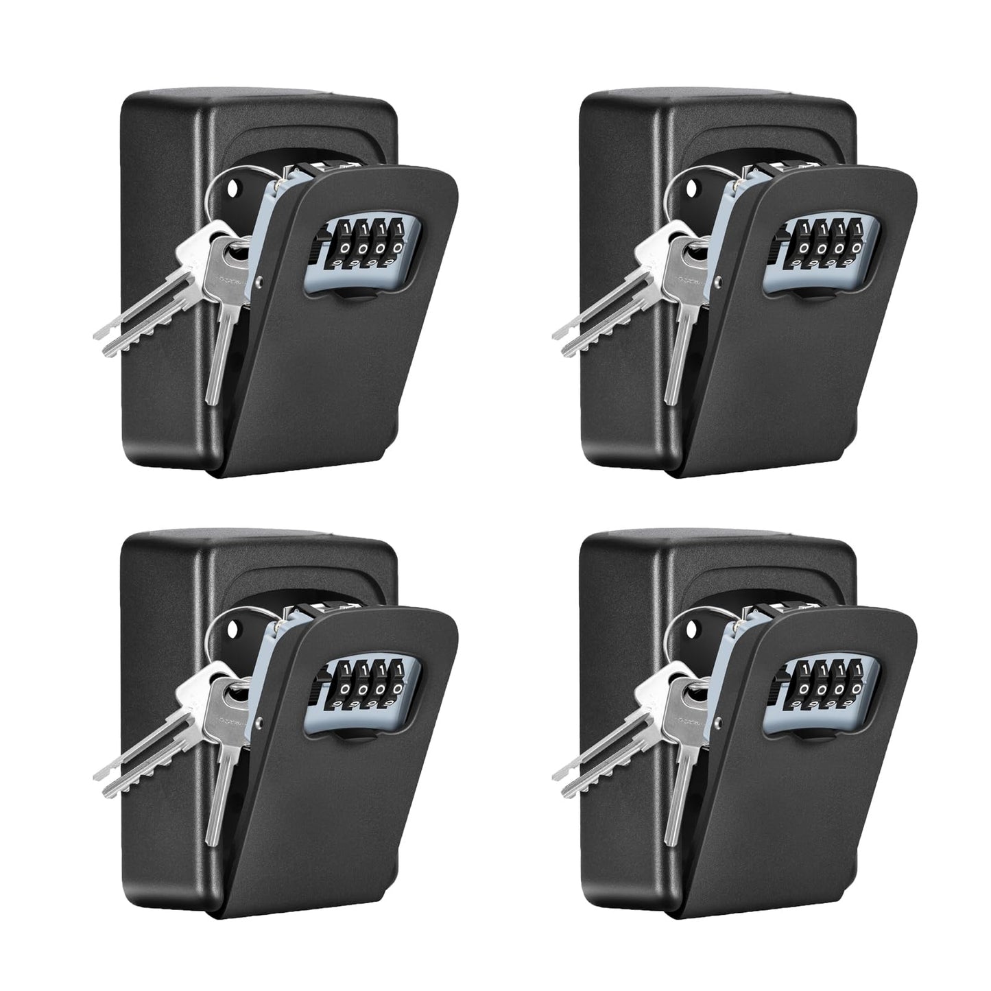 Key Lock Box Wall Mounted, Fayleeko 4 Digit Combination Lockbox for Outside, House Keys - 5 Keys Capacity, Key Safe Security Storage Lock Box for Indoor, Outdoor, Garage, Garden, Store (Black, 4Pack)