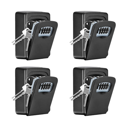 Key Lock Box Wall Mounted, Fayleeko 4 Digit Combination Lockbox for Outside, House Keys - 5 Keys Capacity, Key Safe Security Storage Lock Box for Indoor, Outdoor, Garage, Garden, Store (Black, 4Pack)