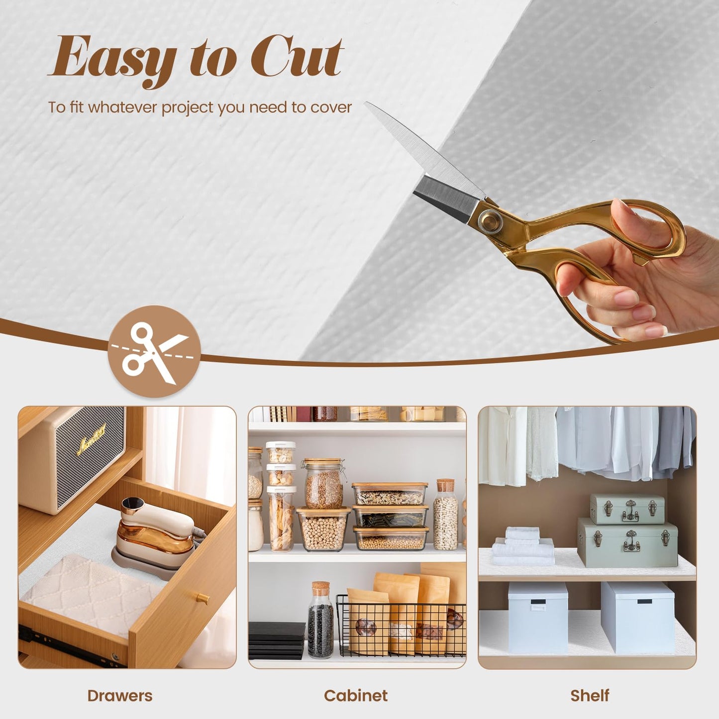 Drawer Shelf Liner for Kitchen Cabinets, Non Adhesive Slip Resistant Shelf Paper Easy to Clean, Strong Grip Thickened Waterproof Washable Mats for Pantry Shelves Cupboard Dresser(White, 12 in x 10 FT)