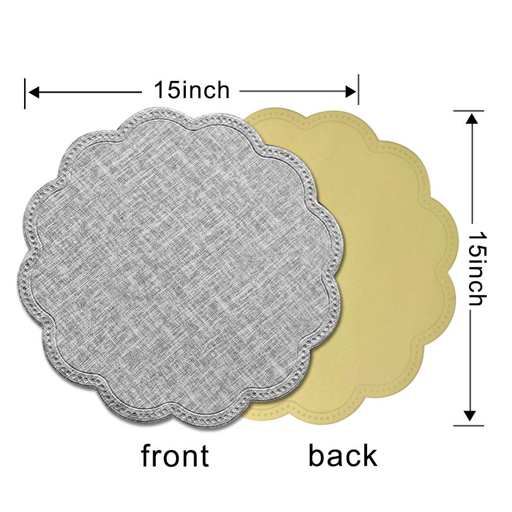 Kreatur Round Waterproof Placemats for Dining Table Set of 6,Modern PU Leather Washable Table Mats Non-Slip Easy to Clean for Home Kitchen Decor