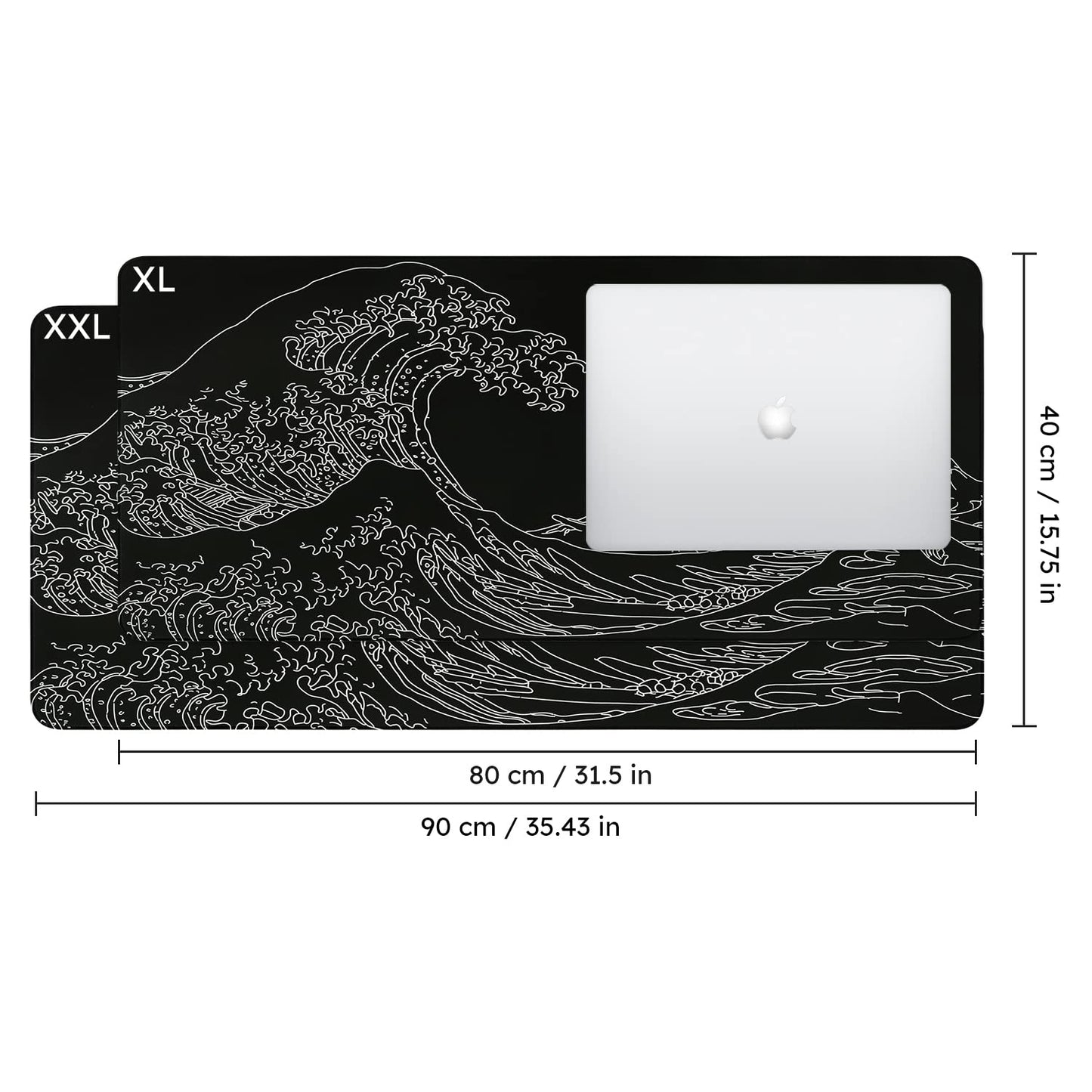 iCasso Mousepad, Gaming Mouse Pad, XXL Large Desk Mat, Big Rubber Base Mouse Mat with Stitched Edges, Computer Keyboard Desk Pad for Work, Game, Office, Home - Black Wave of Kanagawa