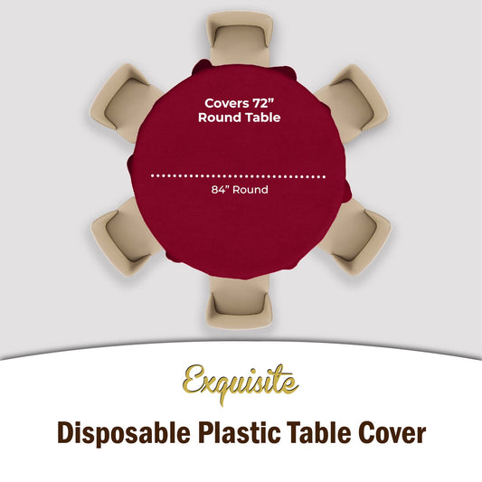 Exquisite 12-Pack Premium Plastic 84-Inch Round Tablecloth, Burgundy