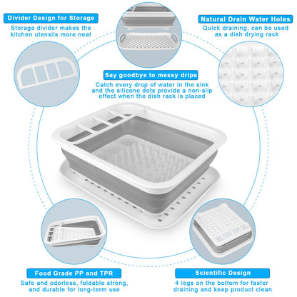 Collapsible Dish Drying Rack Portable Dish Drainers for Kitchen Counter with Drainboard, Kitchen Sink Organizer Basket RV Accessories Camper Storage and Organization Dish Rack Over Sink Drying Rack