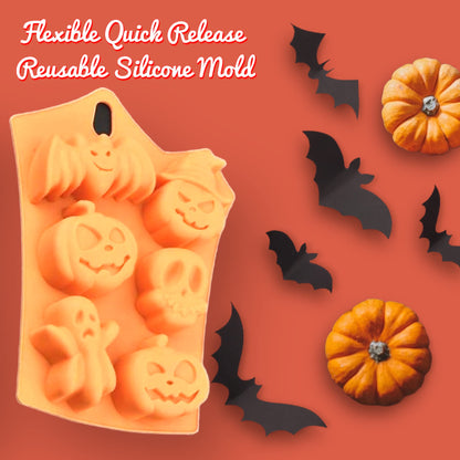 2 Silicone Halloween Soap Molds - Day of The Dead Soaps - Pirate Party Cakes Skulls Crossbones - Pumpkins Ghosts Bats Bath Bombs Random Colors by Jolly Jon