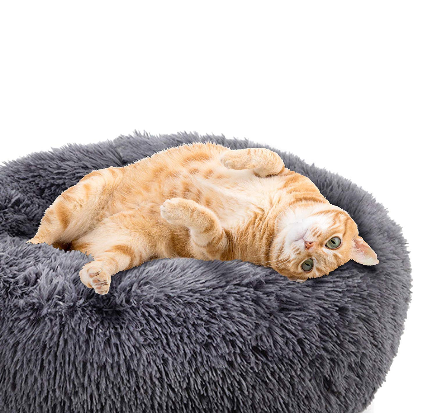 Cozywind Round Plush Dog Cat Bed, Plush Donut Pet Bed Warm Cuddler Nesting Cave with Soft Cushion Sound Sleep Calming Dog Bed Fluffy Plush Cat Bed for Small Medium Dogs and Cats (50cm, grey)
