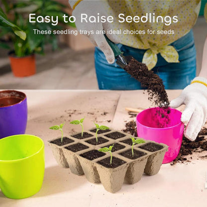 GROWNEER 144 Cells Peat Pots Seed Starter Trays, 12 Packs Biodegradable Seedling Pots Germination Trays, Organic Plant Starter Kit with 15 Pcs Plant Labels