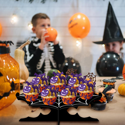FRIDAY NIGHT 2 Pcs Halloween Cupcake Stand 1-Tier Spider Web Cardboard Dessert Holder Cake Serving Tray Birthday Party Supplies Decoration