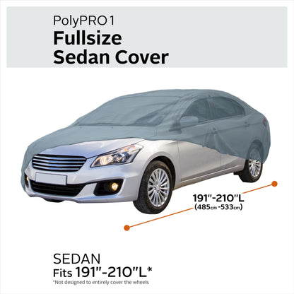 Classic Accessories Over Drive PolyPRO 1 Full-Size Sedan Car Cover, Fits cars 16' - 17'6" L