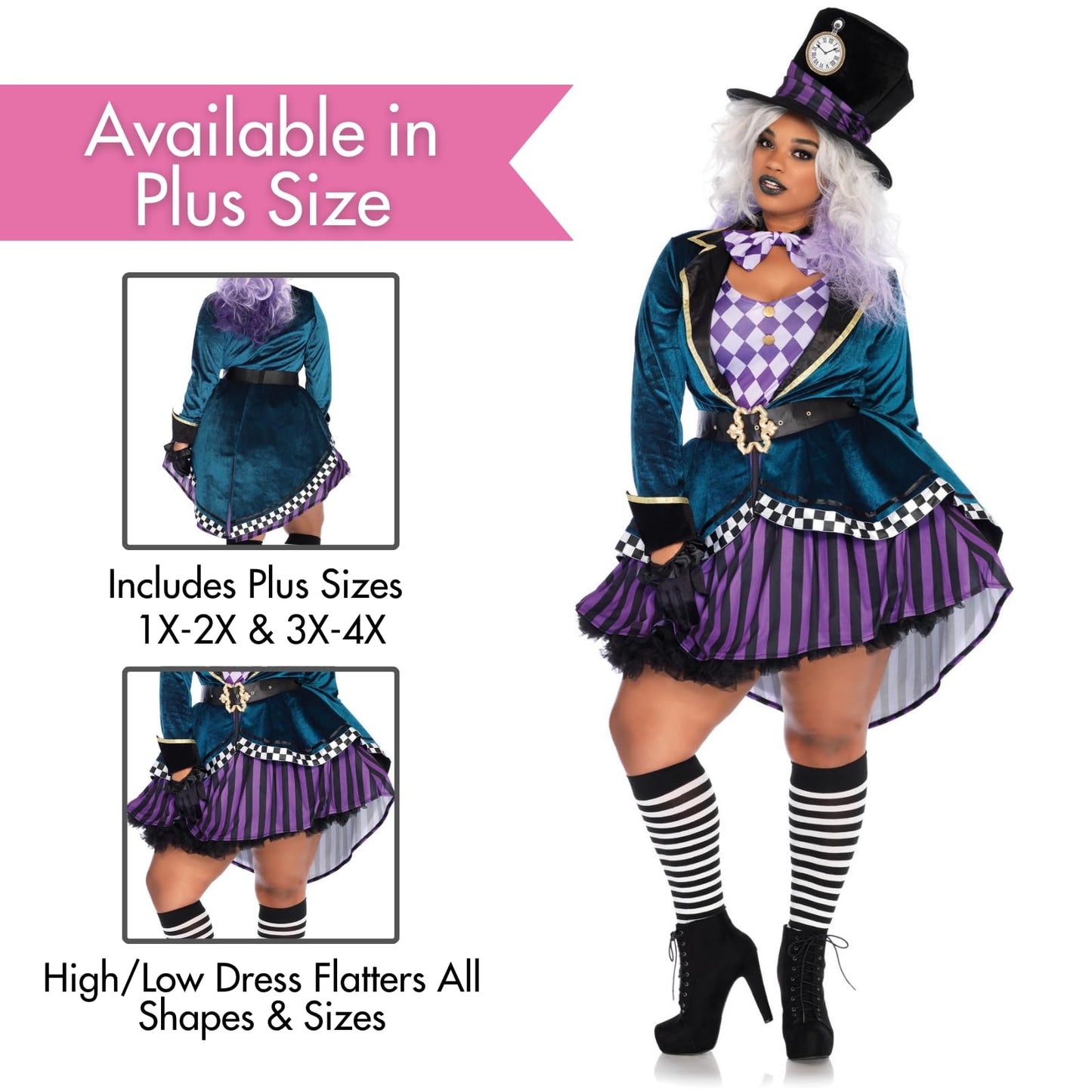 Leg Avenue Women's 4 Pc Delightful Mad Hatter Halloween Costume, Multicolor, 3X-4X