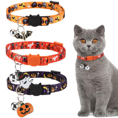 EXPAWLORER Halloween Cat Collar Breakaway - 3 Pack Soft Adjustable Kitten Collars with Bells & Cute Festival Pendants, Holiday Pet Collars for Cats with Safety Buckle