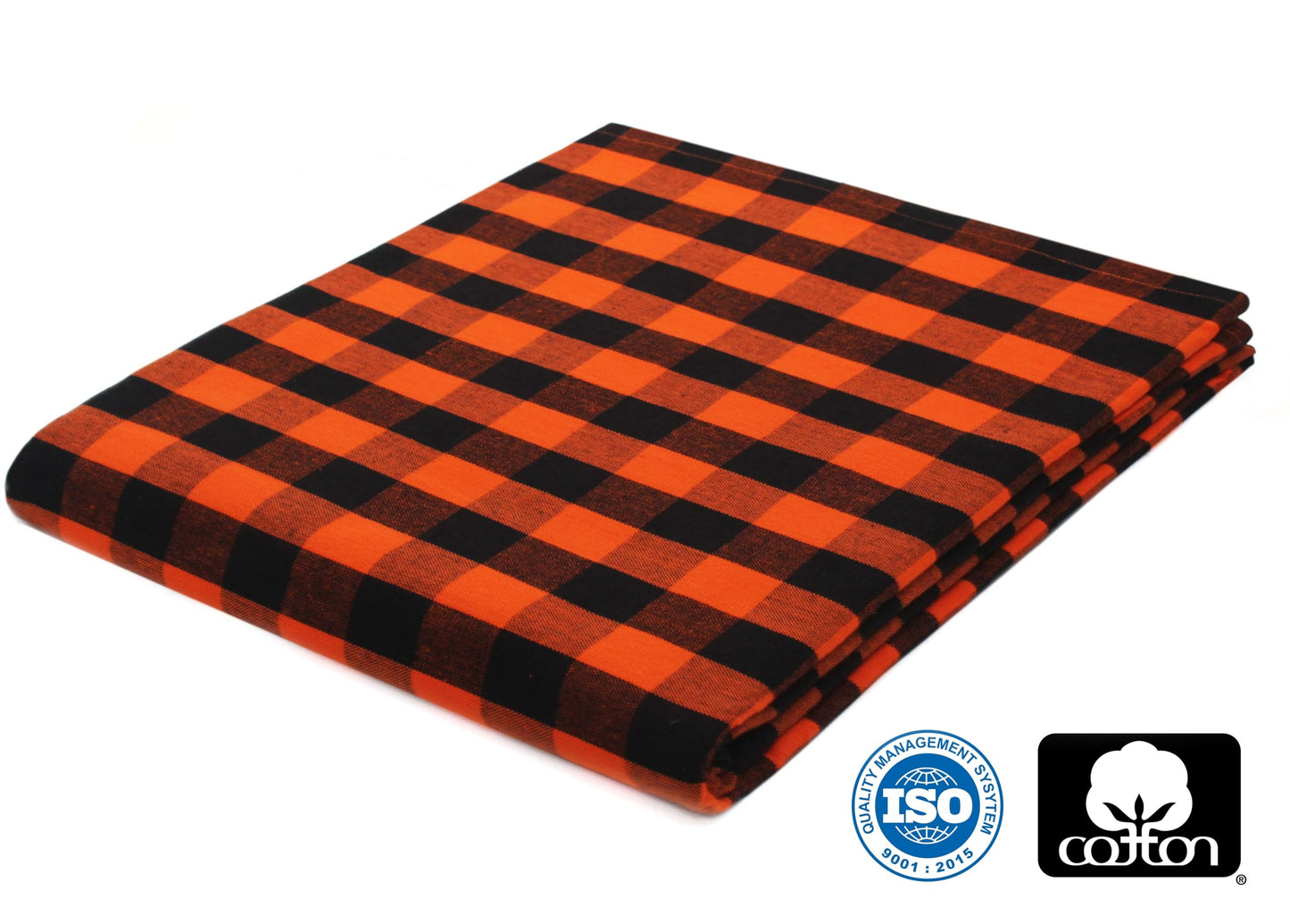 COTTON CRAFT Halloween Tablecloth - Classic Gingham Check Plaid Pure Cotton Tablecover - Reusable Rectangular Table Cloth - Autumn Harvest Fall Holiday - Halloween Party Décor - 60x84 - Orange Black