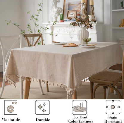 JaeMoose Washable Cotton Linen Tablecloths Fabric Tassel Tablecloth Dust-Proof Table Cover for Kitchen Dinning Tabletop Home Decoration Everyday Use (Linen, 140 x 180 cm)