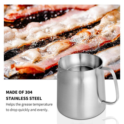 68oz 304 Stainless Steel Deep Fryer Pot with Basket & Strainer, Large Capacity Bacon Grease Container for Kitchen,Frying, Cooking, Camping,Oil Filter Container - Dishwasher Safe (68oz/2L/2.1Qt)