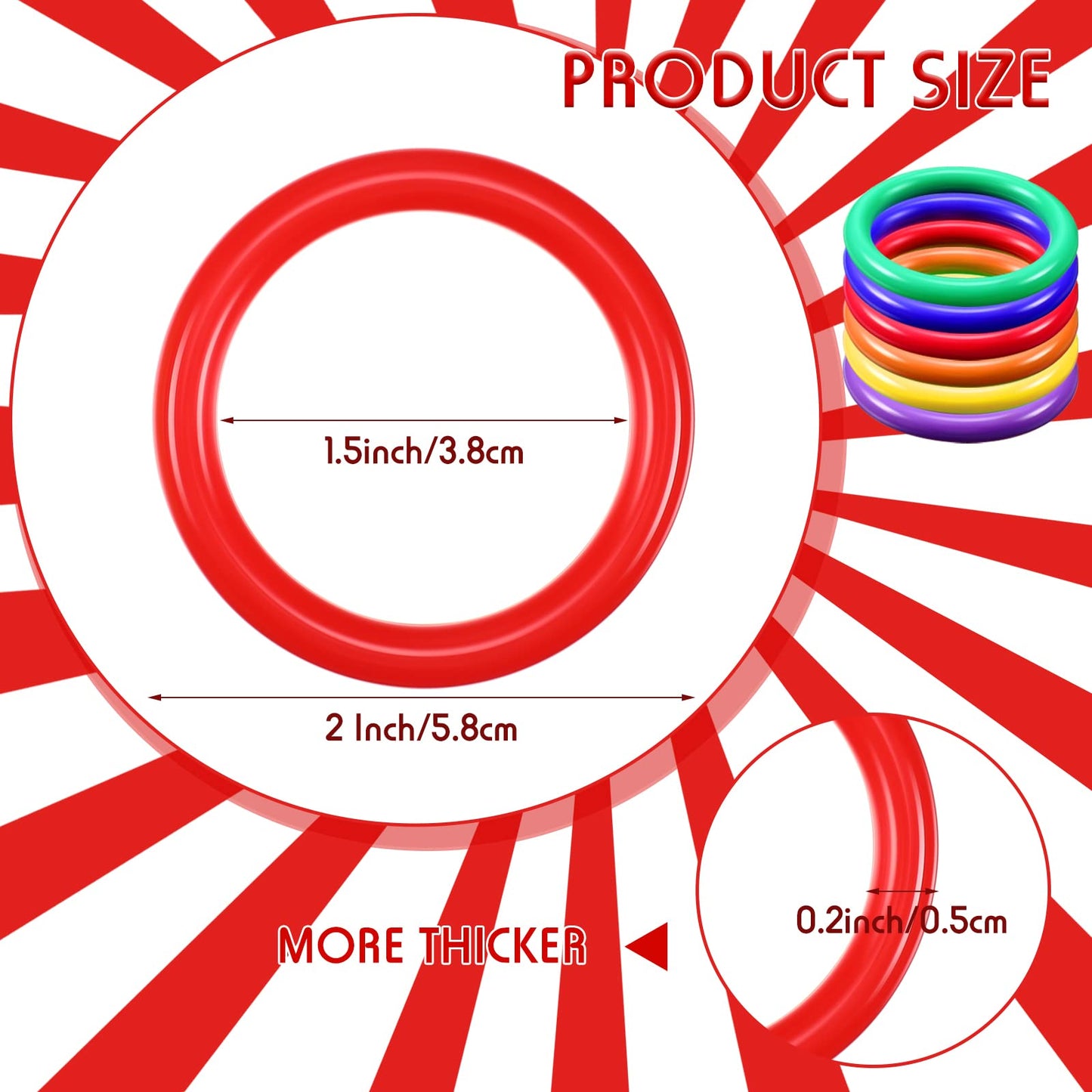 Civaner 72 Pcs Ring Toss Rings Game Plastic Carnival Ring Toss for Speed Agility Practice, Fun Target Toys Carnival Halloween Party Favors Throw Bottle Sports Yard Family Game(1.5 Inch,Mix Colors)