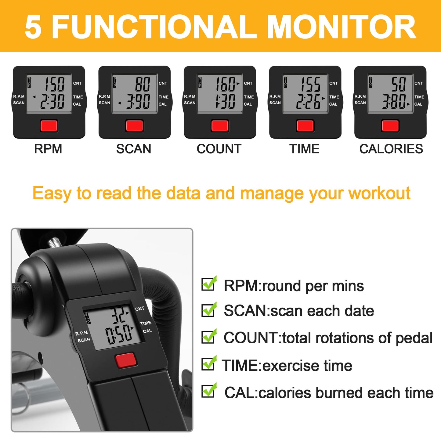 Folding Pedal Exerciser Mini Exercise Bike Portable Peddler Under Desk Bike with LCD Display for Arms and Legs Workout (Gray)