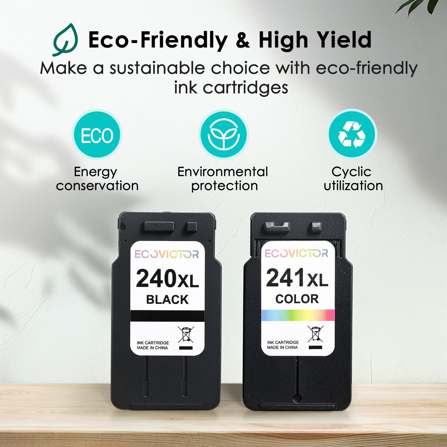 Eco Victor Remanufactured Ink Cartridge Replacement for Canon 240XL 241XL Combo Pack PG240 CL241 for PIXMA MG3620 TS5120 MG3520 MG3220 MG2120 MG4220 MX392 MX452 MX522 Printer (Black Color, 2 Pack)