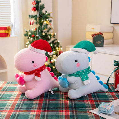 SQEQE Dinosaur Plush Pillow, Cute Loving Stuffed Dinosaur with Heart, Christmas Stuffed Animal Plush Toys Gift for Her Girls Kids (Pink, 12 Inch)