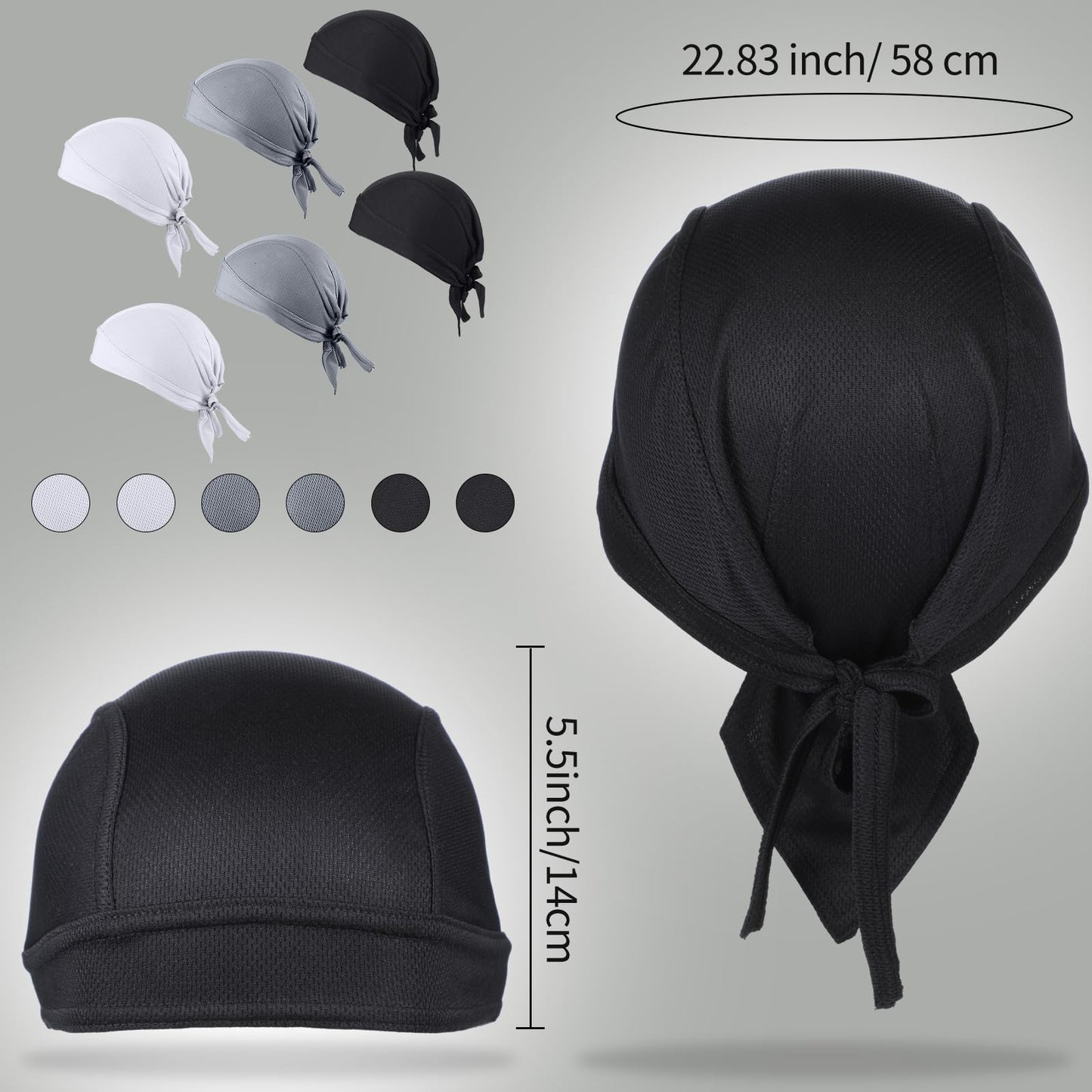 6 Pieces Do Rags Sweat Wicking Beanie Cooling Durags Skull Cap Motorcycle Head Wrap Bandana for Men Women (Black, White, Gray,Simple Style)