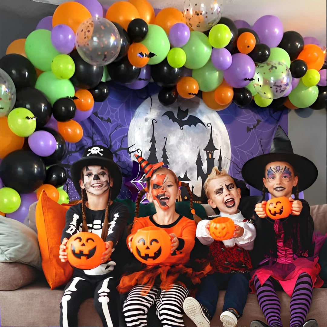 Halloween Party Balloons Set, Black Purple Orange Green Balloons 50Pcs 12inch Purple Orange Black Lime Green Balloon for Halloween party Celebration Birthday Spooky Ghost Party Decoration