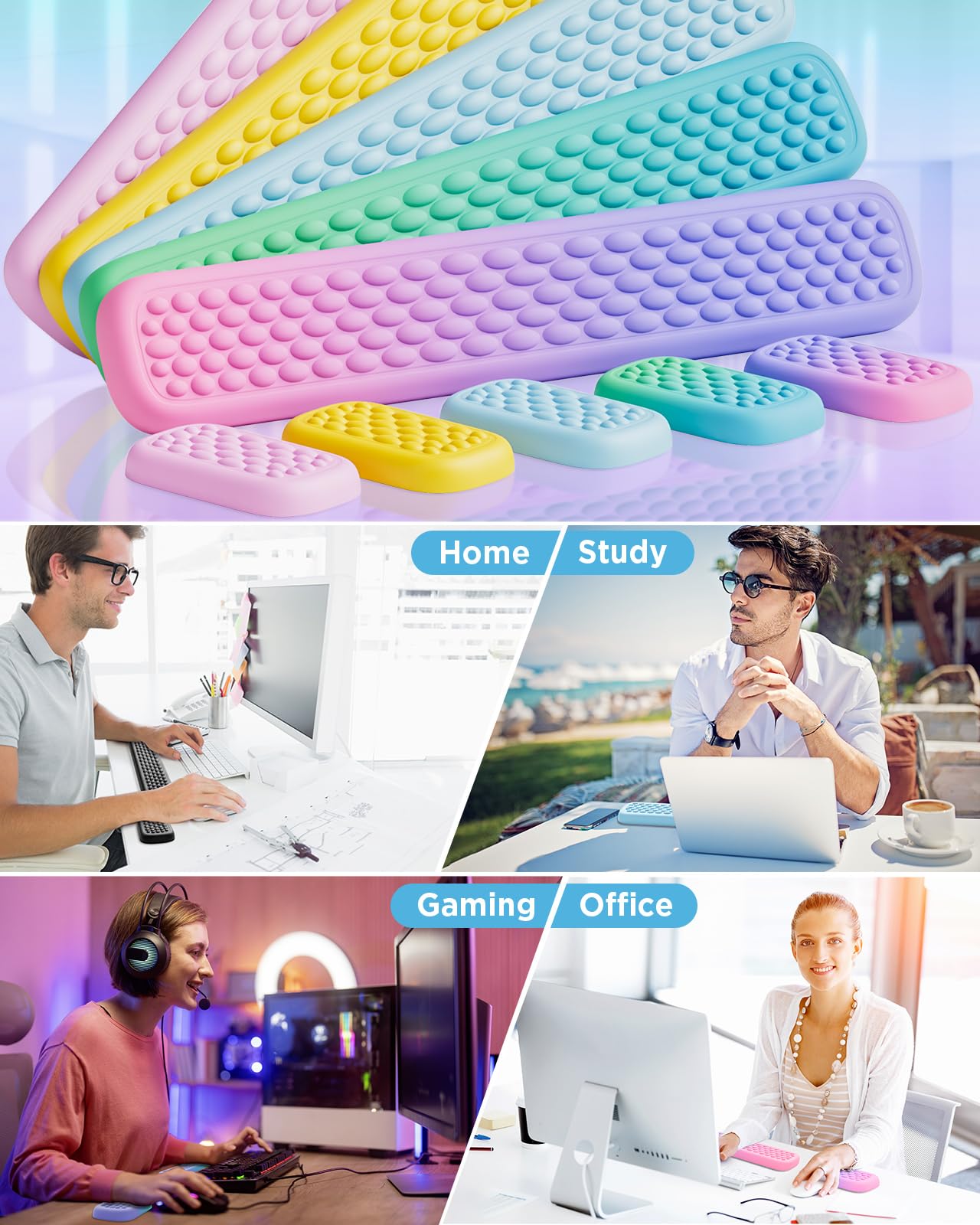 Lekvey Keyboard Wrist Rest, Silky Memory Foam Wrist Rest for Computer Keyboard, Mouse, Ergonomic Massage Design for Typing Pain Relief, Desk Pads Support Hand and Arm, Stain Resistant, Green Blue