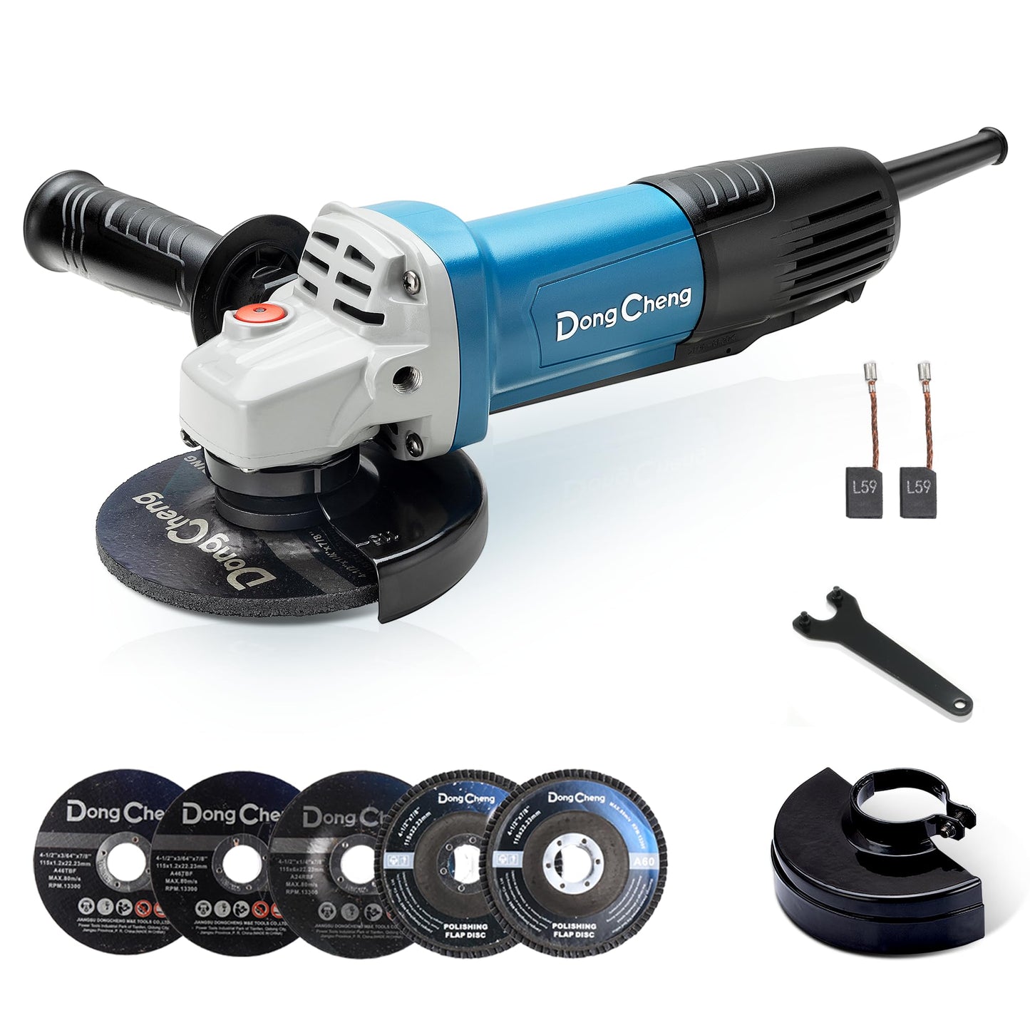 DongCheng Angle Grinder 4-1/2 inch 6.7-Amp Paddle Switch 11800RPM Power Electric Grinder Tools with Cutting & Grinding Wheels, Flap Discs, Auxiliary Handle for Metal & Rust Removal, Beginner-Friendly