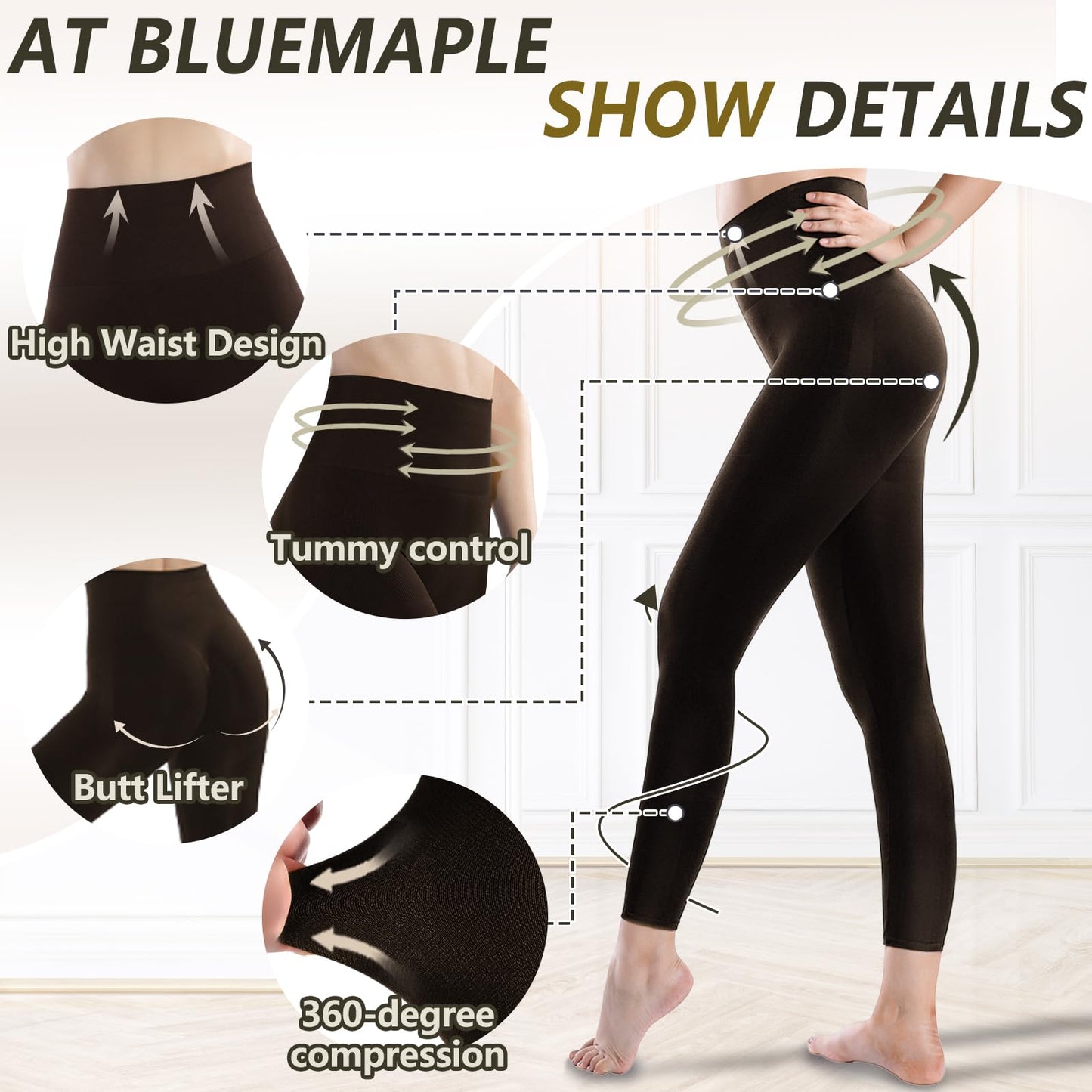 +MD Shapewear for Women Tummy Control Seamless High Waisted Light Compression Footless Tights Leggings