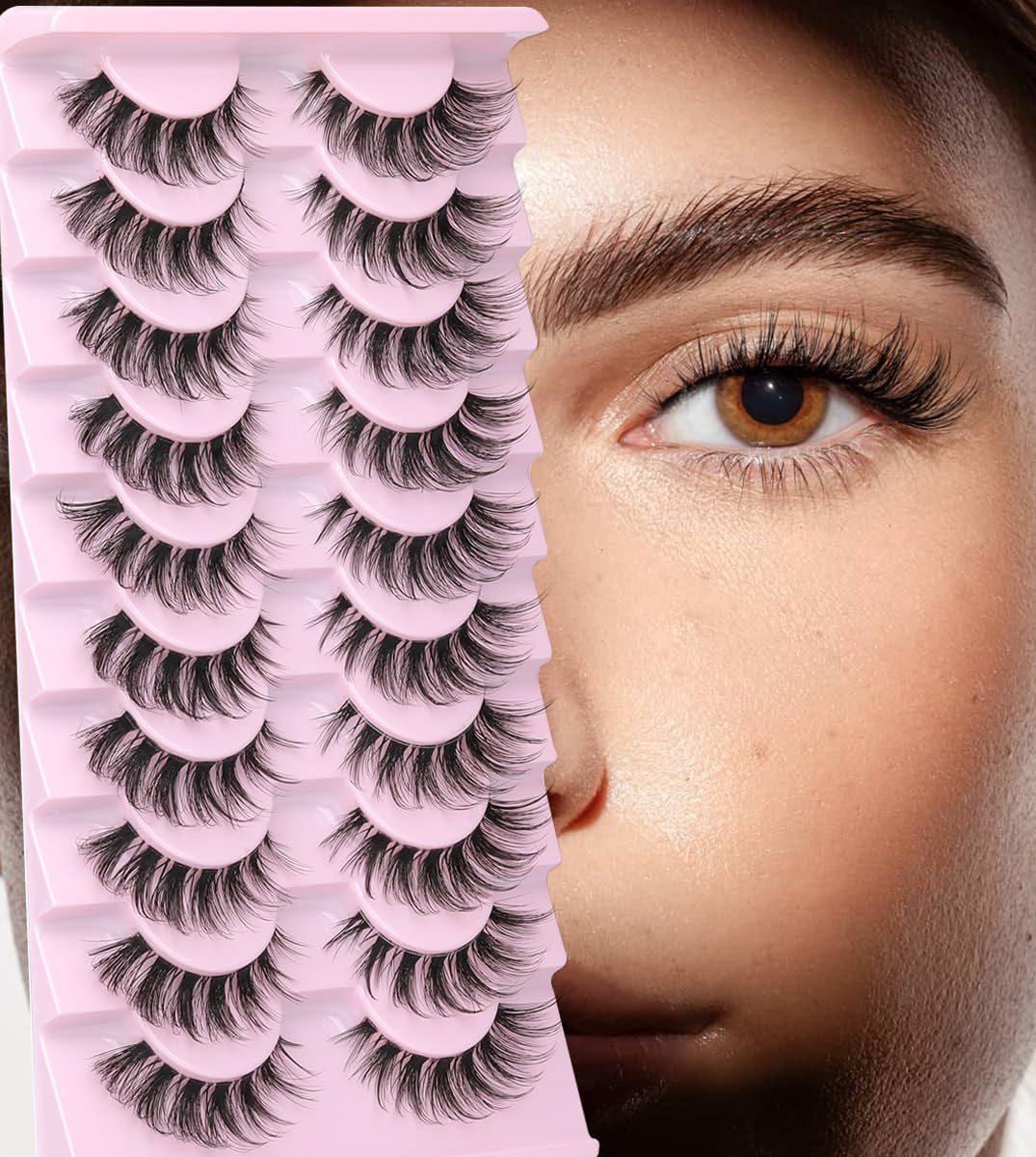 False Eyelashes Clear Band Natural Lashes Wispy Cat Eye 15mm Russian D-Curl Lashes Extension Strip Eyelashes Pack by Kiromiro