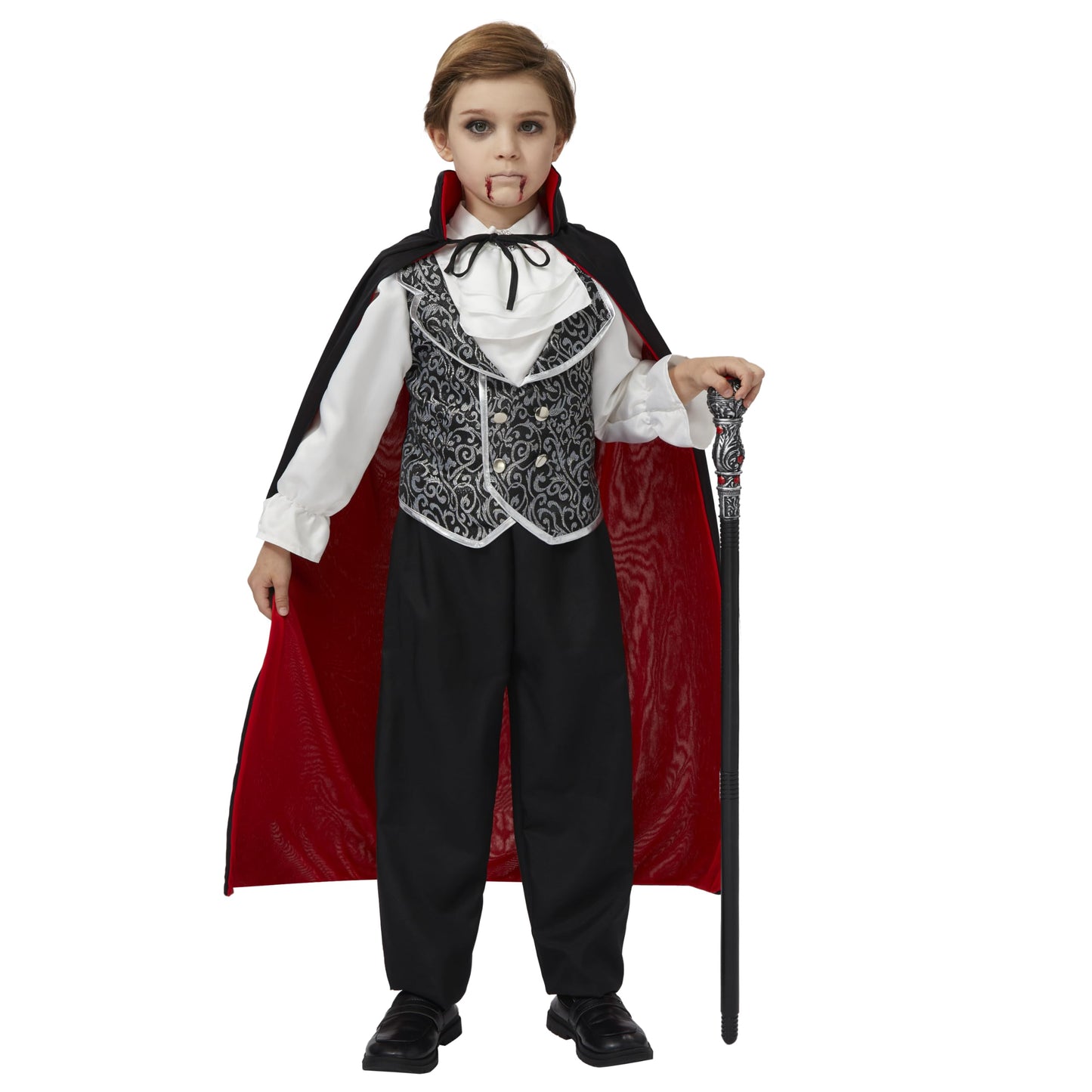 JOYIN Adult Child Unisex Vampire Costume Accessories Halloween Vampire Cape for Transylvania Dracula Theme Party with Reversible Cape Cloak and Tattoo Scar