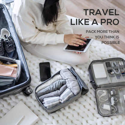 Compression Packing Cubes, 5 Set Packing Cubes for Travel Compression, Lightweight Compressible Package Organizer for Carry On and Suitcases, Light Grey